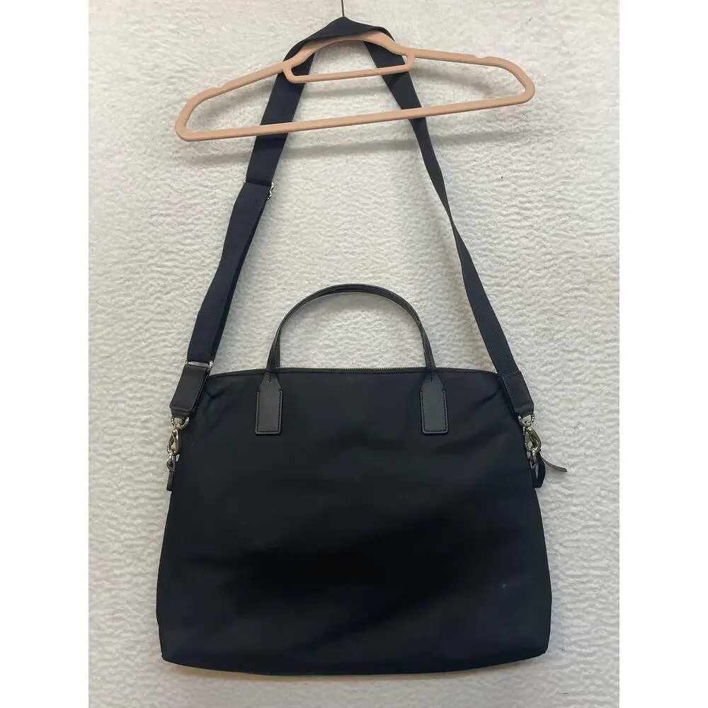 Kate Spade New York Laptop Tote Bag Womens Black Nylon Leather Trim Crossbody